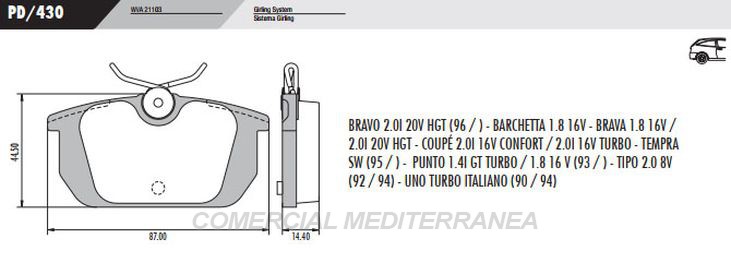 PASTILLA DE FRENOS FRASLE ALFA ROMEO 33 89/94..-145 94/..-146 95/.