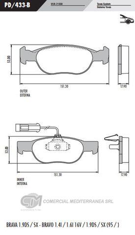 PASTILLA DE FRENOS FRASLE FIAT BRAVA 1.9 DS/SX 95 /..-ALFA ROMEO 1