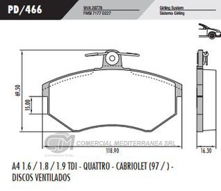 PASTILLA DE FRENOS FRASLE VOLKSWAGEN PASSAT/GOLF/VENTO ../96 DELANTERA