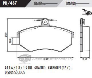 PASTILLA DE FRENOS FRASLE AUDI A4 1.6/1.8/1.9 TDI/CABRIOLET 97/..D