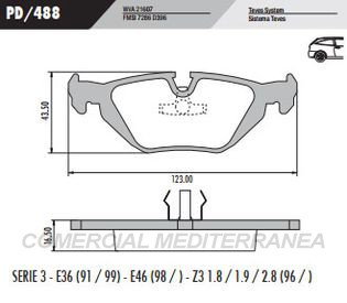 PASTILLA DE FRENOS FRASLE BMW SERIE 3 E36 91/99 SERIE 3 E46 98/..T