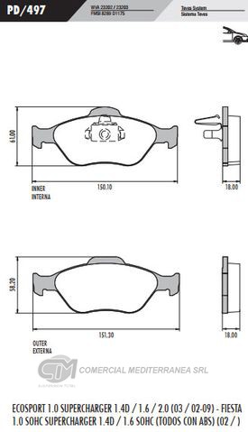 PASTILLA DE FRENOS FRASLE FORD FIESTA 02/../ECOSPORT DELANTERA
