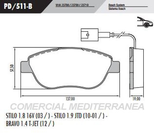 PASTILLA DE FRENOS FRASLE FIAT STILO 1.8 16V 03/..1.9 JTD 10-01/..
