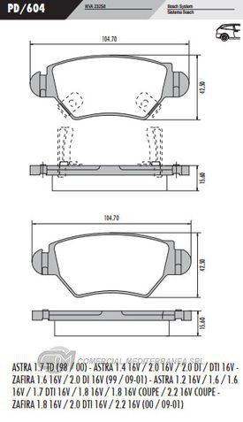 PASTILLA DE FRENOS FRASLE CHEVROLET ASTRA 1.4 16V 98/..1.2 16V 00/