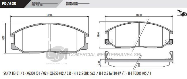 PASTILLA DE FRENOS FRASLE HYUNDAI SANTA FE 01/..DELANTERA