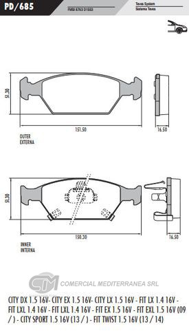 PASTILLA DE FRENOS FRASLE HONDA NEW FIT 10/../ FIT 1.4/1.5 16V 10/