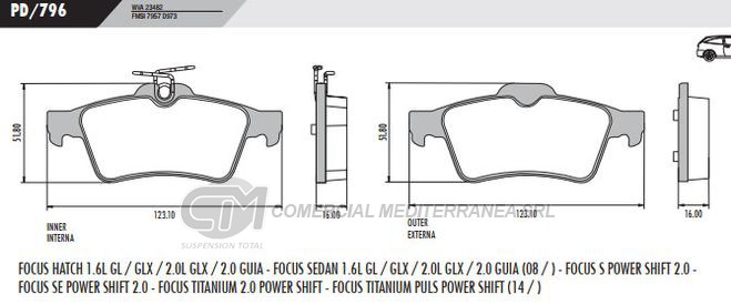 PASTILLA DE FRENOS FRASLE FORD FOCUS II 08/..TRASERA